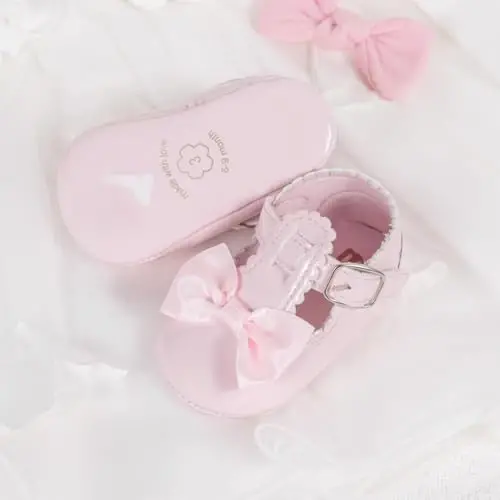 Meckior Newborn Baby Girls Dress Shoes Infant Bowknot Soft Sole Mary Jane Moccasins Baptism Christening Crib Shoes Wedding Princess Flats - 3