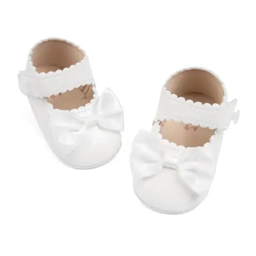 Meckior Newborn Baby Girls Dress Shoes Infant Bowknot Soft Sole Mary Jane Moccasins Baptism Christening Crib Shoes Wedding Princess Flats - MODAZONE