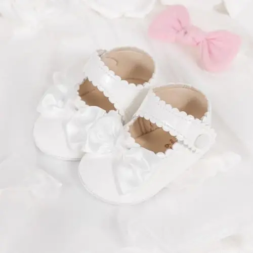 Meckior Newborn Baby Girls Dress Shoes Infant Bowknot Soft Sole Mary Jane Moccasins Baptism Christening Crib Shoes Wedding Princess Flats - 6