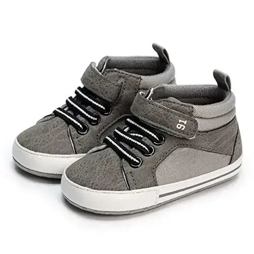 Meckior Toddler Baby Boys Girls High Tops Ankle Sneakers Soft Anti-Slip Sole PU Leather Moccasins Infant Newborn Prewalker First Walking Crib Shoes - 4