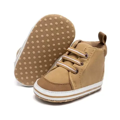 Meckior Toddler Baby Boys Girls High Tops Ankle Sneakers Soft Anti-Slip Sole PU Leather Moccasins Infant Newborn Prewalker First Walking Crib Shoes 