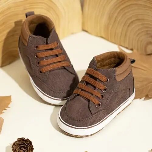 Meckior Toddler Baby Boys Girls High Tops Ankle Sneakers Soft Anti-Slip Sole PU Leather Moccasins Infant Newborn Prewalker First Walking Crib Shoes - 3