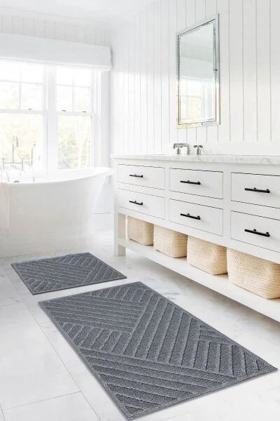 Medea Gri 2li Pamuk Banyo Paspas Takımı 60x100 60x50 8593 - Modazone