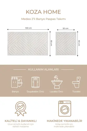 Medea Krem 2 dona Paxta Vanna Xonasi Gilam To'plami 60x100 60x50 8594 - 4