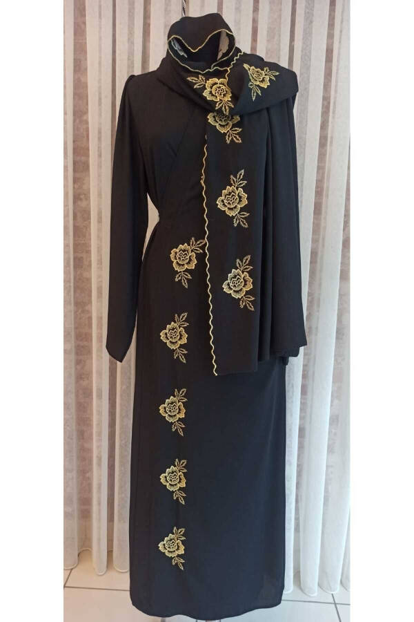 Medina Silk Embroidered Prayer Dress & Hijab, Silk Robe, Dowry Prayer Dress & Robe - 1