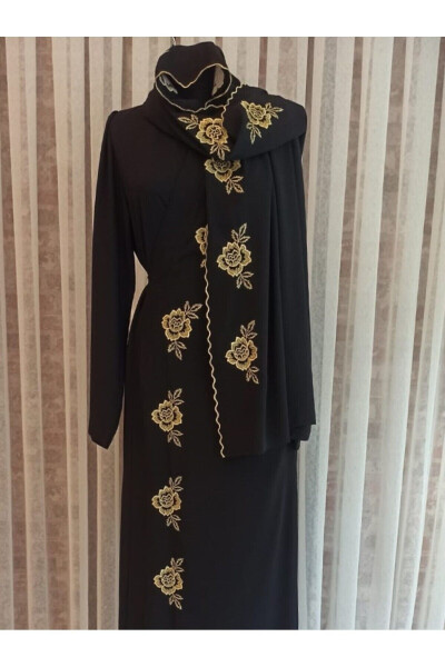 Medina Silk Embroidered Prayer Dress & Hijab, Silk Robe, Dowry Prayer Dress & Robe - 2