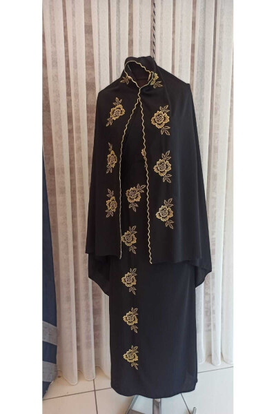 Medina Silk Embroidered Prayer Dress & Hijab, Silk Robe, Dowry Prayer Dress & Robe - 5