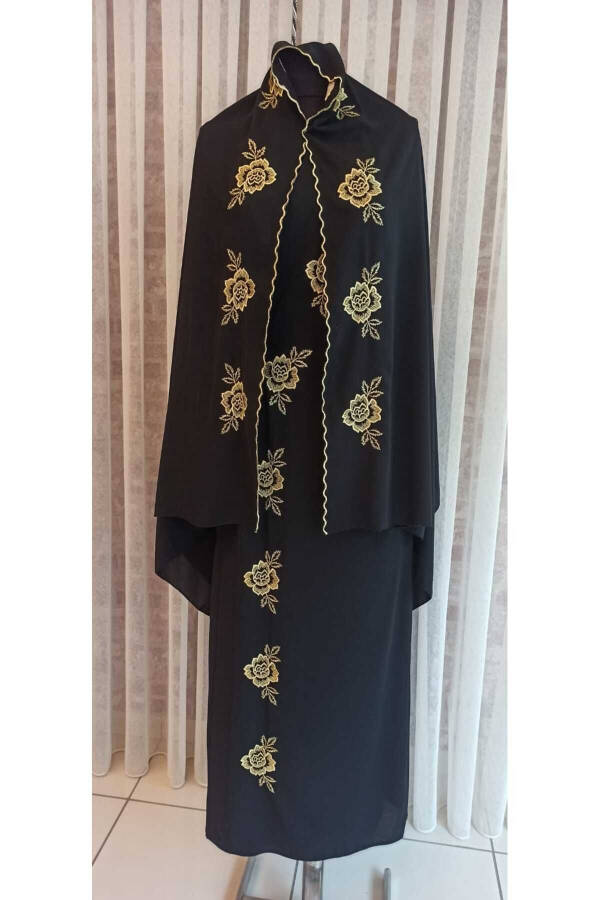 Medina Silk Embroidered Prayer Dress & Hijab, Silk Robe, Dowry Prayer Dress & Robe - 6