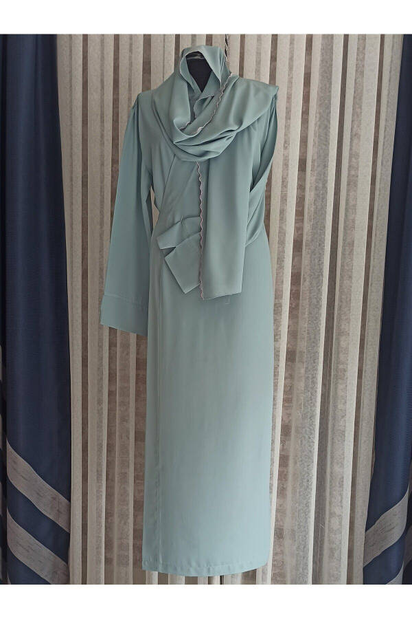 Medina Silk Embroidered Wrap Prayer Dress+Shawl Silk Robe Dowry Prayer Dress - 1