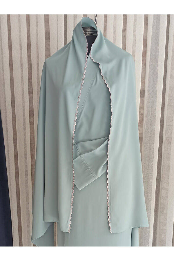 Medina Silk Embroidered Wrap Prayer Dress+Shawl Silk Robe Dowry Prayer Dress - 5