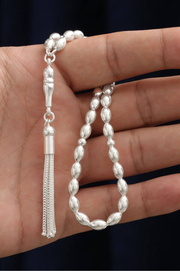 Medium-sized barley cut prayer beads made of 925 sterling silver. (VET-0093) - 1