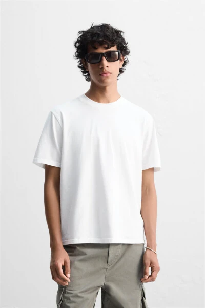 MEDIUM WEIGHT SLIM FIT T-SHIRT-White - zara (1)
