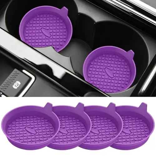 ME.FAN Car Cup Holder Coasters [4 Pack] Silicone Cups Mats, Automotive Universal Non-Slip Recessed Interior Accessories Deep Purple - 1