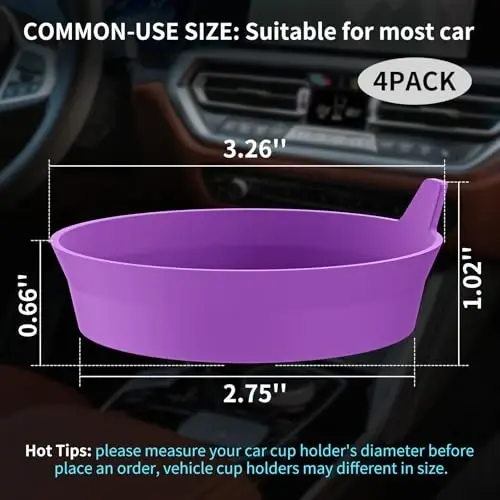 ME.FAN Car Cup Holder Coasters [4 Pack] Silicone Cups Mats, Automotive Universal Non-Slip Recessed Interior Accessories Deep Purple - 2