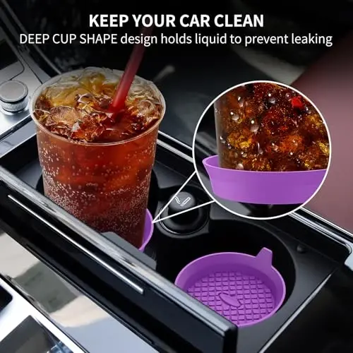 ME.FAN Car Cup Holder Coasters [4 Pack] Silicone Cups Mats, Automotive Universal Non-Slip Recessed Interior Accessories Deep Purple - 3