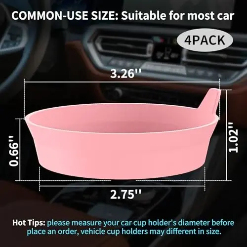 ME.FAN Car Cup Holder Coasters [4 Pack] Silicone Cups Mats, Automotive Universal Non-Slip Recessed Interior Accessories Pink - ME.FAN (1)