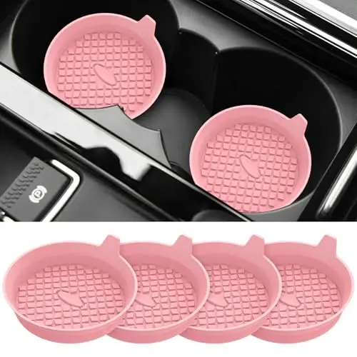 ME.FAN Car Cup Holder Coasters [4 Pack] Silicone Cups Mats, Automotive Universal Non-Slip Recessed Interior Accessories Pink - ME.FAN