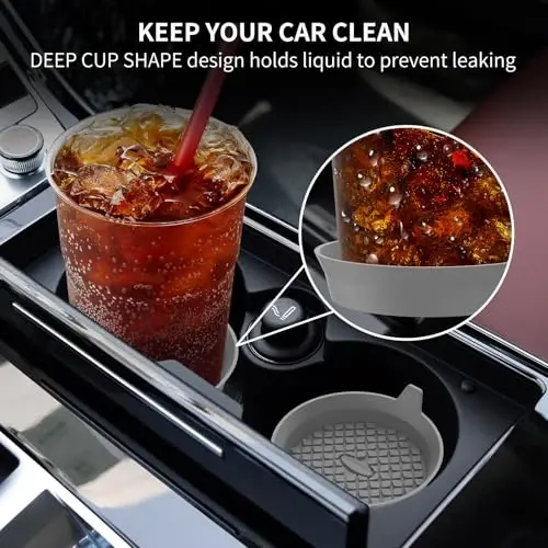 ME.FAN Car Cup Holder Coasters [4 Pack] Silicone Cups Mats, Automotive Universal Non-Slip Recessed Interior Accessories Dark Grey - 3