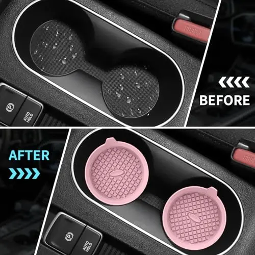 ME.FAN Car Cup Holder Coasters [4 Pack] Silicone Cups Mats, Automotive Universal Non-Slip Recessed Interior Accessories Dusty Rose - 5