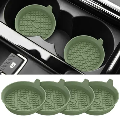 ME.FAN Car Cup Holder Coasters [4 Pack] Silicone Cups Mats, Automotive Universal Non-Slip Recessed Interior Accessories Olive Green - 1