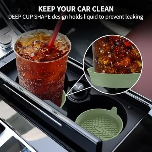 ME.FAN Car Cup Holder Coasters [4 Pack] Silicone Cups Mats, Automotive Universal Non-Slip Recessed Interior Accessories Olive Green - 3