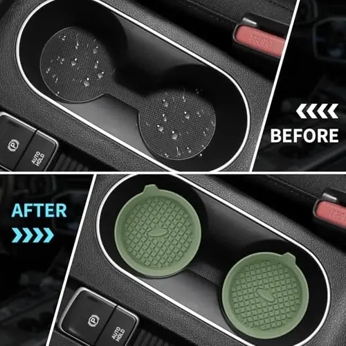 ME.FAN Car Cup Holder Coasters [4 Pack] Silicone Cups Mats, Automotive Universal Non-Slip Recessed Interior Accessories Olive Green - 5