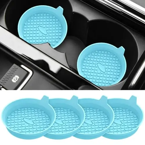 ME.FAN Car Cup Holder Coasters [4 Pack] Silicone Cups Mats, Automotive Universal Non-Slip Recessed Interior Accessories Sky Blue - 1