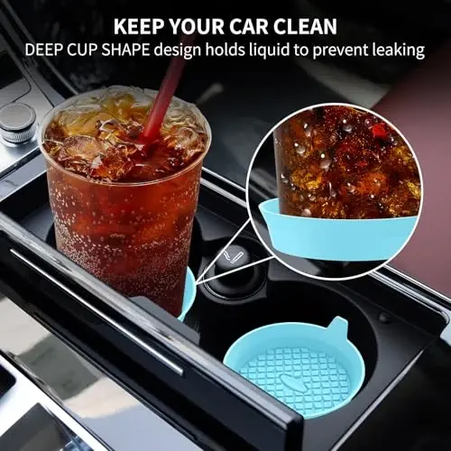 ME.FAN Car Cup Holder Coasters [4 Pack] Silicone Cups Mats, Automotive Universal Non-Slip Recessed Interior Accessories Sky Blue - 3