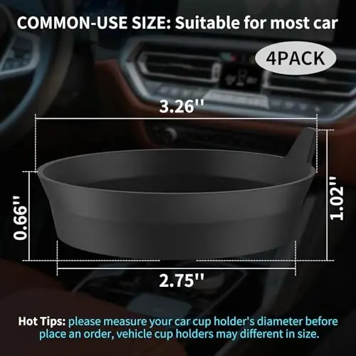 ME.FAN Car Cup Holder Coasters [4 Pack] Silicone Cups Mats, Automotive Universal Non-Slip Recessed Interior Accessories Black - 2