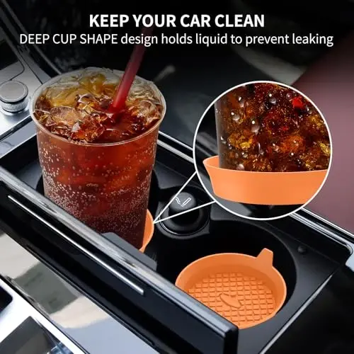 ME.FAN Car Cup Holder Coasters [4 Pack] Silicone Cups Mats, Automotive Universal Non-Slip Recessed Interior Accessories Orange - 3
