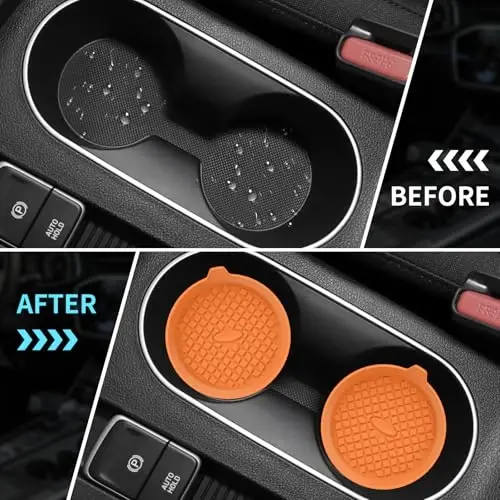 ME.FAN Car Cup Holder Coasters [4 Pack] Silicone Cups Mats, Automotive Universal Non-Slip Recessed Interior Accessories Orange - 5