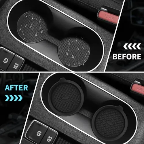 ME.FAN Car Cup Holder Coasters [4 Pack] Silicone Cups Mats, Automotive Universal Non-Slip Recessed Interior Accessories Black - 5
