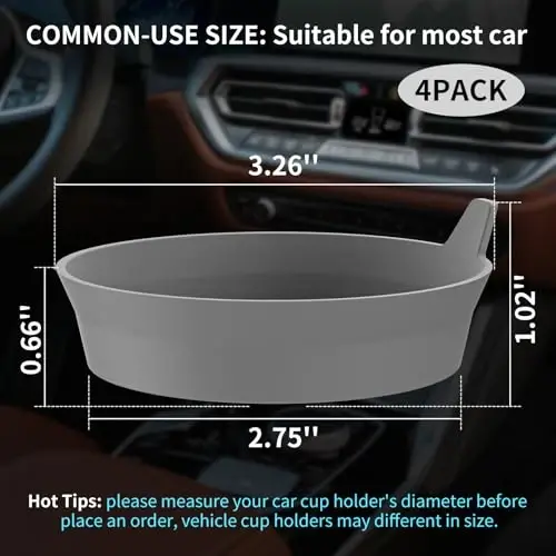 ME.FAN Car Cup Holder Coasters [4 Pack] Silicone Cups Mats, Automotive Universal Non-Slip Recessed Interior Accessories Dark Grey - 2
