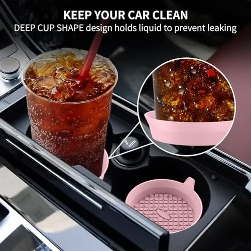ME.FAN Car Cup Holder Coasters [4 Pack] Silicone Cups Mats, Automotive Universal Non-Slip Recessed Interior Accessories Dusty Rose - 3