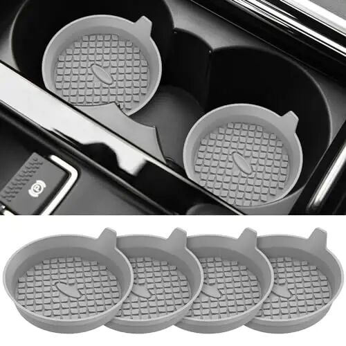 ME.FAN Car Cup Holder Coasters [4 Pack] Silicone Cups Mats, Automotive Universal Non-Slip Recessed Interior Accessories Light Grey - 1