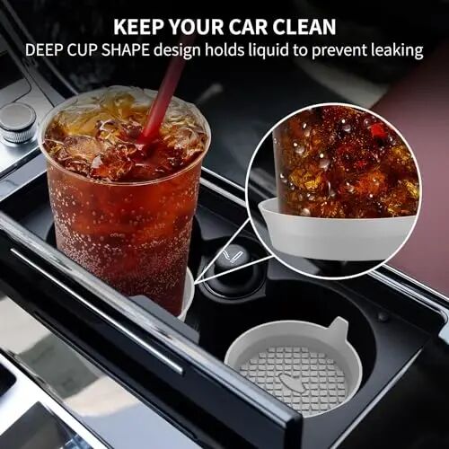 ME.FAN Car Cup Holder Coasters [4 Pack] Silicone Cups Mats, Automotive Universal Non-Slip Recessed Interior Accessories Light Grey - 3