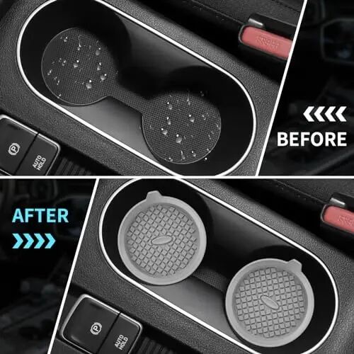 ME.FAN Car Cup Holder Coasters [4 Pack] Silicone Cups Mats, Automotive Universal Non-Slip Recessed Interior Accessories Light Grey - 5