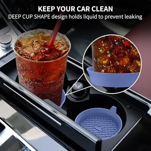 ME.FAN Car Cup Holder Coasters [4 Pack] Silicone Cups Mats, Automotive Universal Non-Slip Recessed Interior Accessories Navy Blue - 3