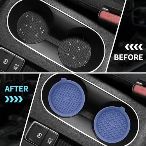 ME.FAN Car Cup Holder Coasters [4 Pack] Silicone Cups Mats, Automotive Universal Non-Slip Recessed Interior Accessories Navy Blue - 5