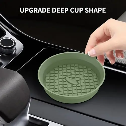 ME.FAN Car Cup Holder Coasters [4 Pack] Silicone Cups Mats, Automotive Universal Non-Slip Recessed Interior Accessories Olive Green - 4