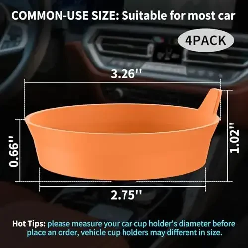 ME.FAN Car Cup Holder Coasters [4 Pack] Silicone Cups Mats, Automotive Universal Non-Slip Recessed Interior Accessories Orange - 2