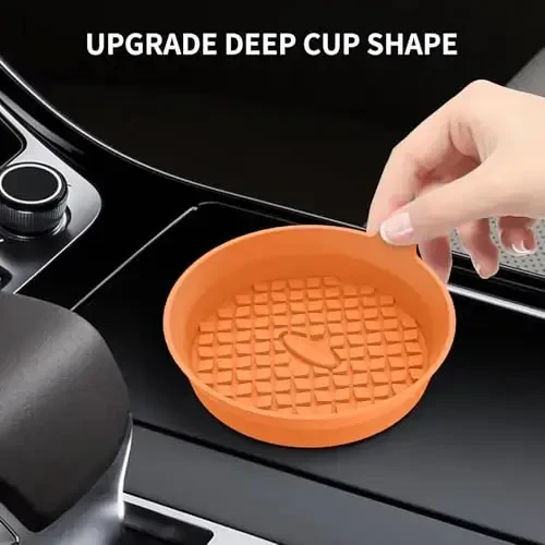 ME.FAN Car Cup Holder Coasters [4 Pack] Silicone Cups Mats, Automotive Universal Non-Slip Recessed Interior Accessories Orange - 4