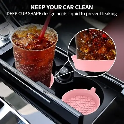 ME.FAN Car Cup Holder Coasters [4 Pack] Silicone Cups Mats, Automotive Universal Non-Slip Recessed Interior Accessories Pink - 3
