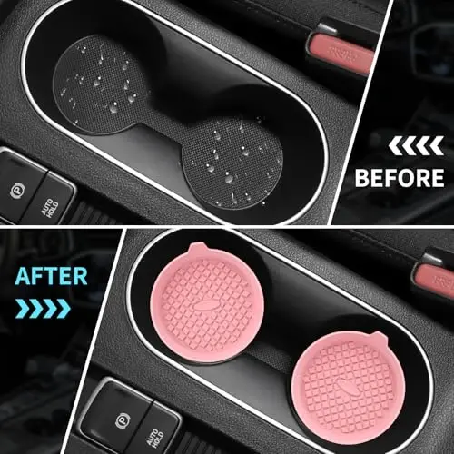 ME.FAN Car Cup Holder Coasters [4 Pack] Silicone Cups Mats, Automotive Universal Non-Slip Recessed Interior Accessories Pink - 5