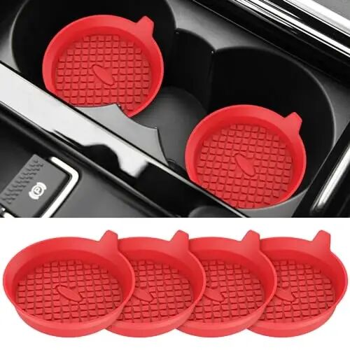 ME.FAN Car Cup Holder Coasters [4 Pack] Silicone Cups Mats, Automotive Universal Non-Slip Recessed Interior Accessories Red - ME.FAN