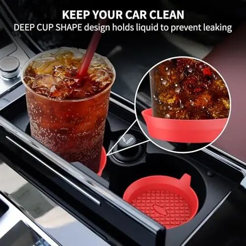 ME.FAN Car Cup Holder Coasters [4 Pack] Silicone Cups Mats, Automotive Universal Non-Slip Recessed Interior Accessories Red - 3