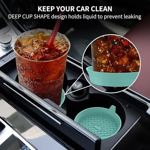 ME.FAN Car Cup Holder Coasters [4 Pack] Silicone Cups Mats, Automotive Universal Non-Slip Recessed Interior Accessories Teal Blue - 3