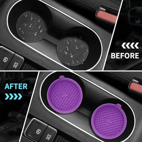 ME.FAN Car Cup Holder Coasters [4 Pack] Silikon Stakanlar Mats, Avtomobil Universal Sirpanmaydigan Ichki Aksessuarlar To'q binafsha - 5
