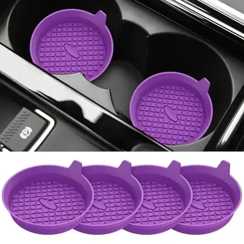 ME.FAN Car Cup Holder Coasters [4 Pack] Silikon Stakanlar Mats, Avtomobil Universal Sirpanmaydigan Ichki Aksessuarlar To'q binafsha 