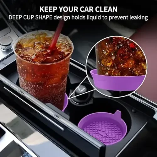 ME.FAN Car Cup Holder Coasters [4 Pack] Silikon Stakanlar Mats, Avtomobil Universal Sirpanmaydigan Ichki Aksessuarlar To'q binafsha - 3